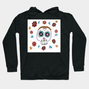 Sugar Skull and Roses white background Hoodie